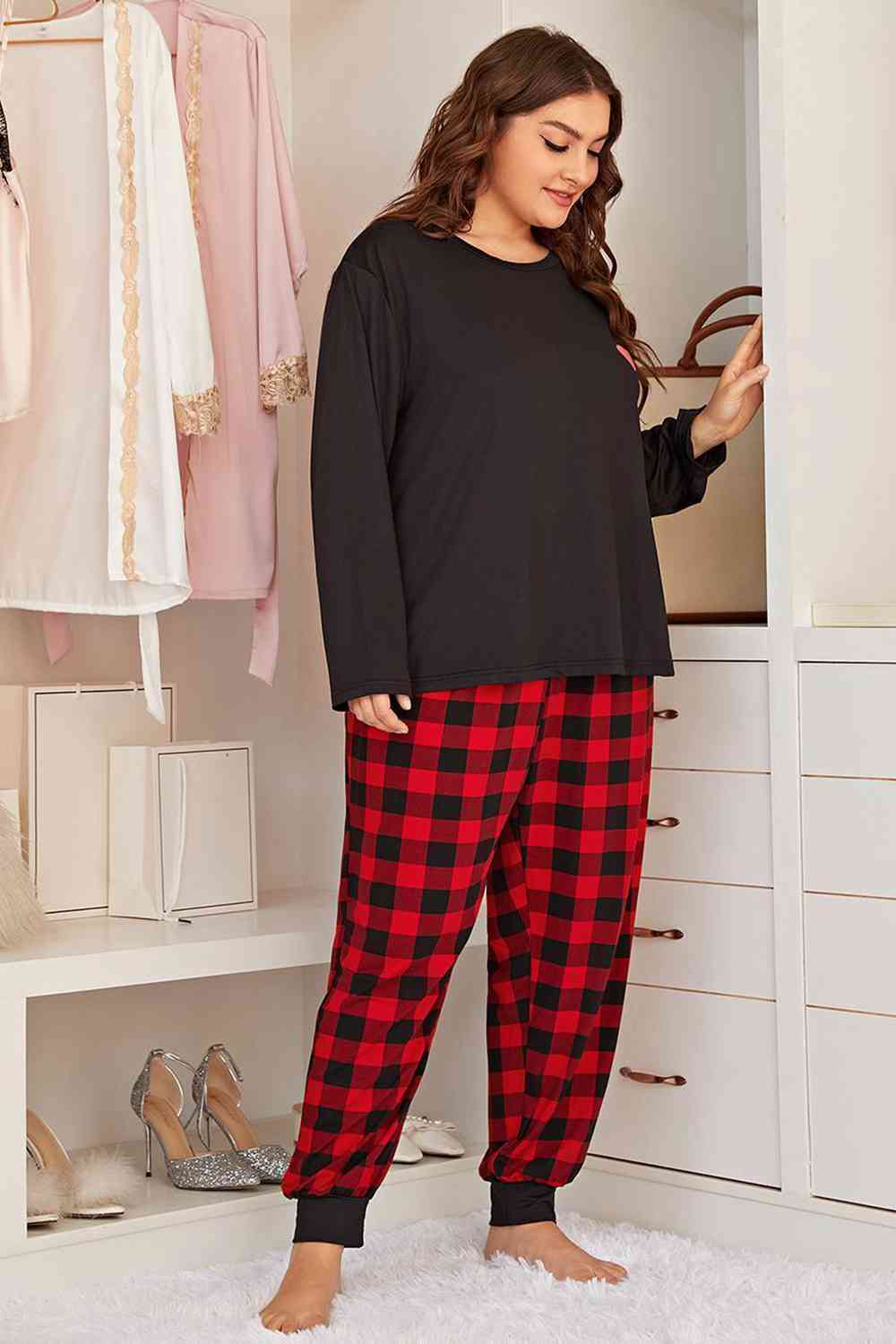 Heart Graphic Top and Plaid Joggers Lounge Set