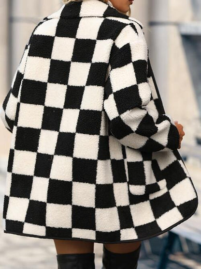 Double Take Checkered Button Front Coat