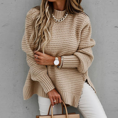 High Neck Pullover Long Sleeve Coarse Knit Sweaters