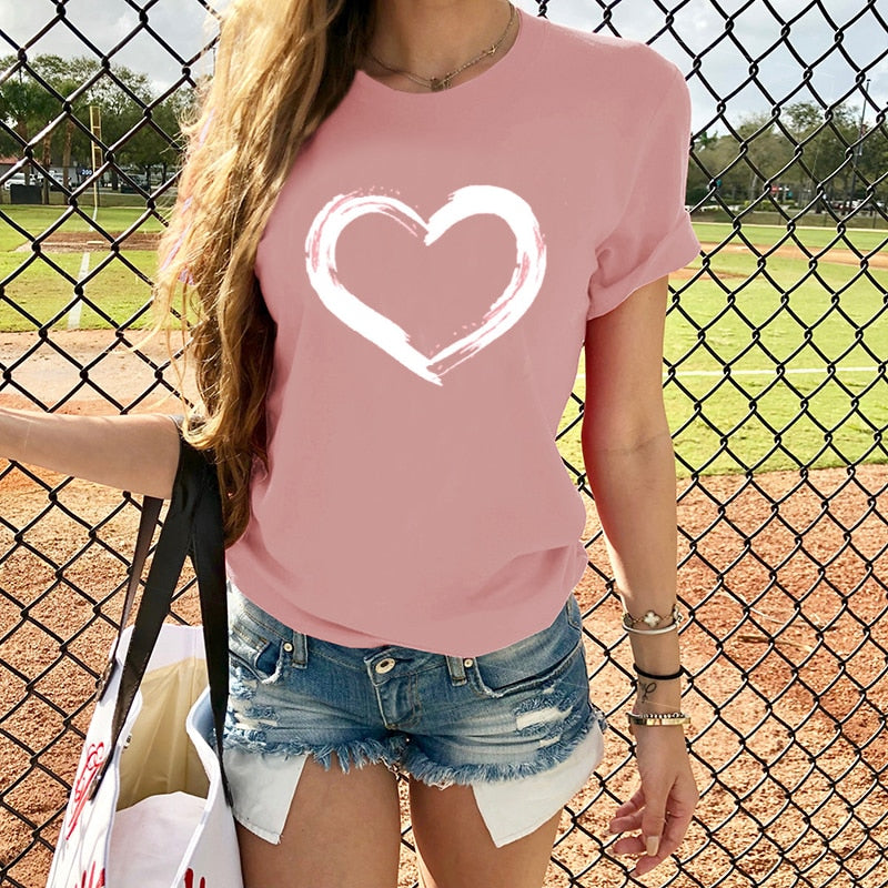 Hearts Women T-shirts Casual Harajuku Love Printed Tops