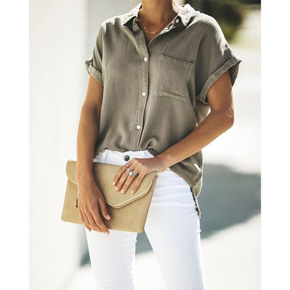 Women's Summer Casual Blouse with turn down collar