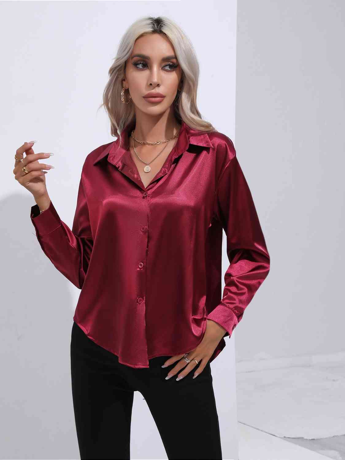 Classy Collared Neck Buttoned Long Sleeve Shirt