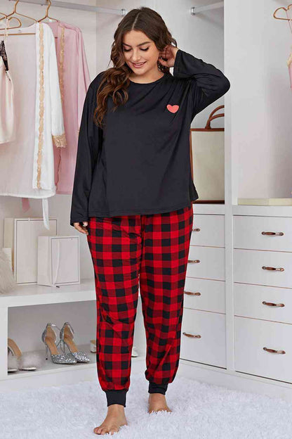 Heart Graphic Top and Plaid Joggers Lounge Set