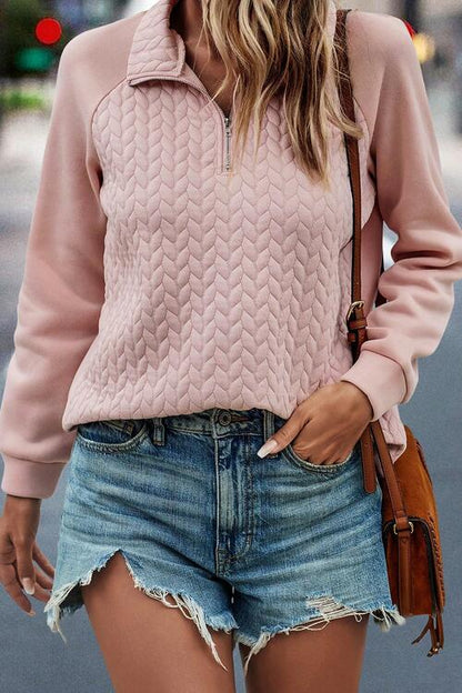 Texture Half Zip Long Sleeve Sweatshirt