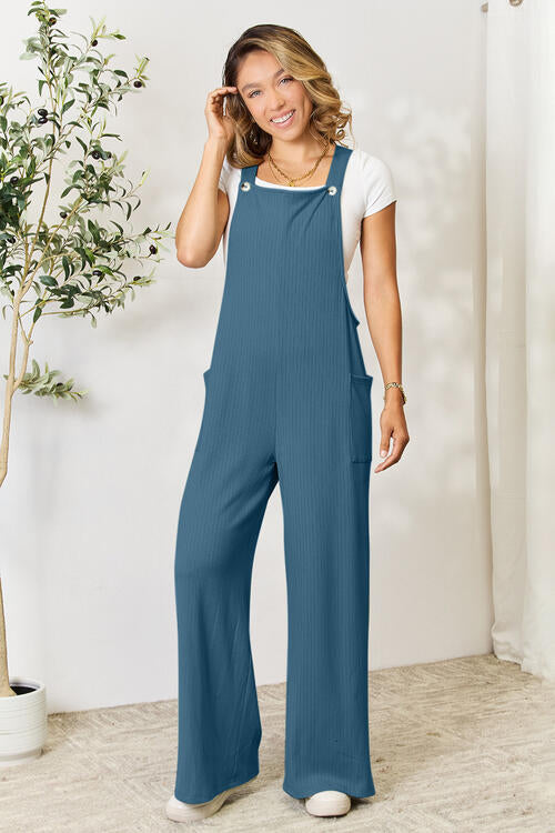 Double Take Wide Strap Overall with Pockets