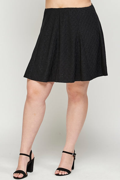 Plus Size Black Knit Eyelet A-line Skirt