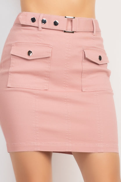 Dusty Blush Belted Pocket Solid Mini Skirt