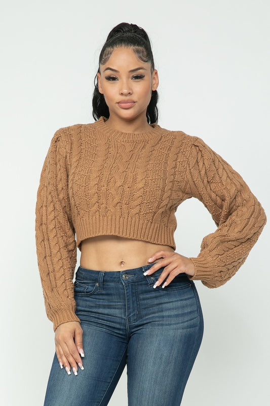 Mocha Cable Pullover Top