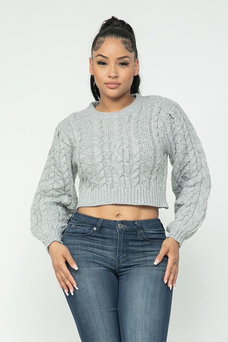Heather Grey Cable Pullover Top