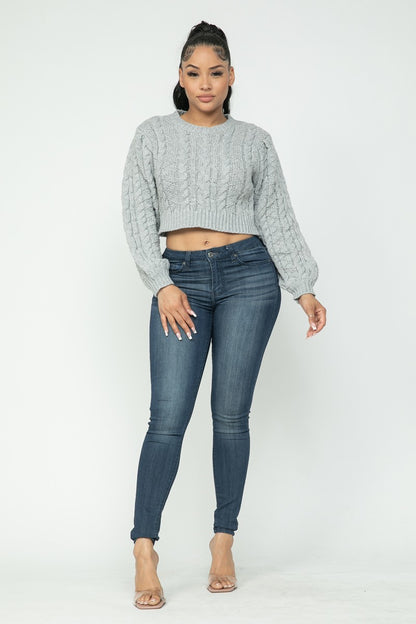 Heather Grey Cable Pullover Top