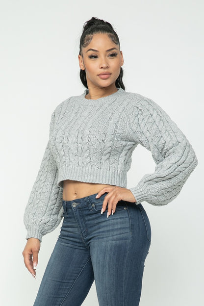 Heather Grey Cable Pullover Top