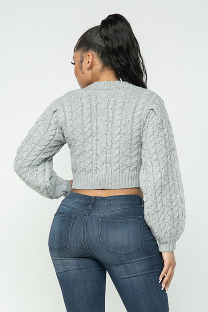 Heather Grey Cable Pullover Top