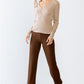 Sand Ribbed V-neck Long Sleeve Soft To Touch Top