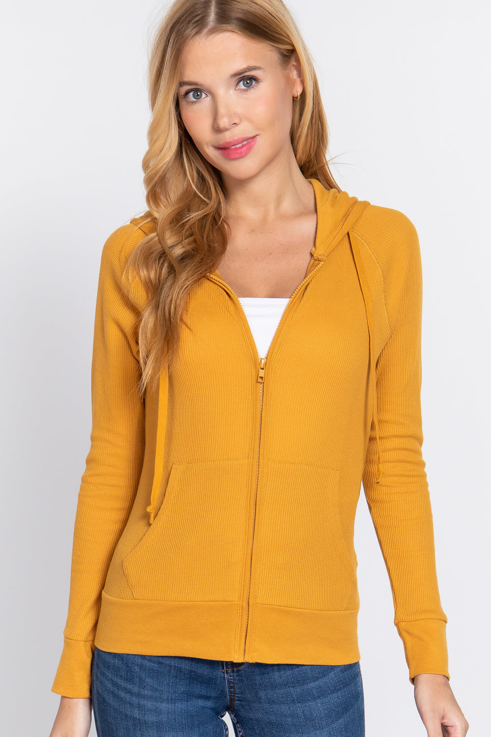 Women's Deep Mustard Thermal Hoodie Jacket