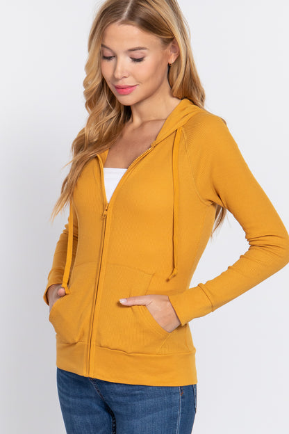 Women's Deep Mustard Thermal Hoodie Jacket
