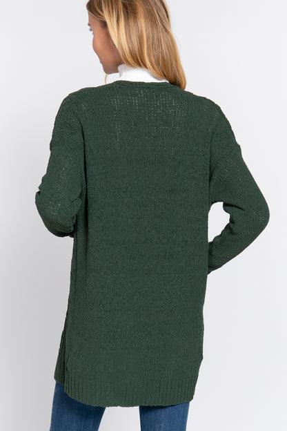 Women's Gloomy Green Chenille Sweater Cardigan