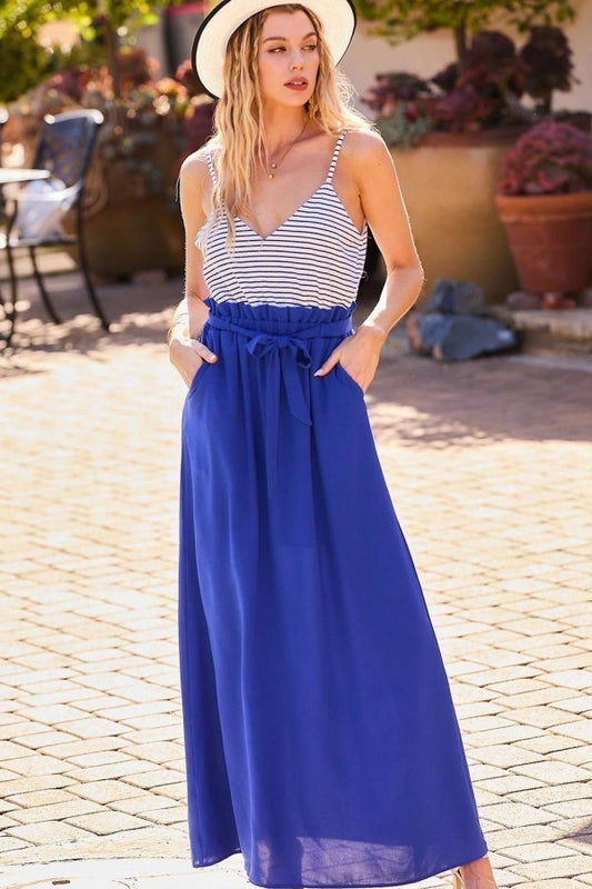 Striped Print Cami Sol Top Hi-waist Maxi Dress