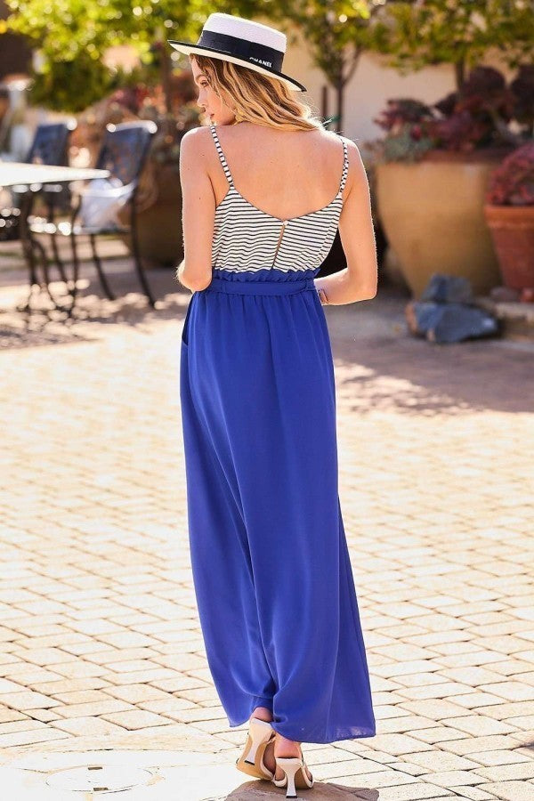 Striped Print Cami Sol Top Hi-waist Maxi Dress