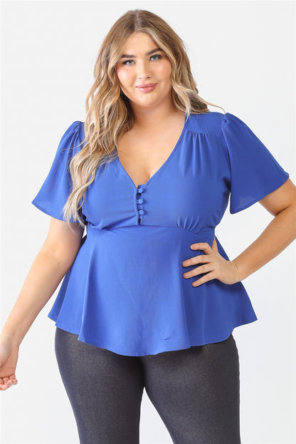 Plus Size Women's Royal Blue Tie Detail Flare Top