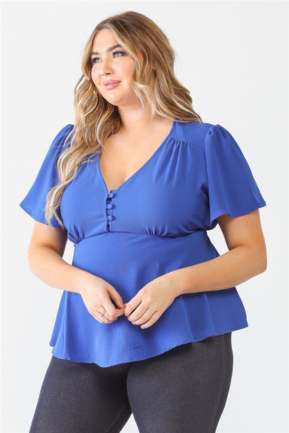 Plus Size Women's Royal Blue Tie Detail Flare Top