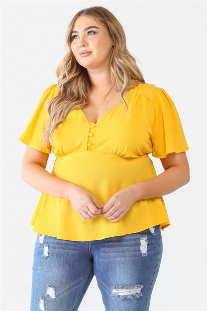 Yellow Plus Tie Detail Flare Top