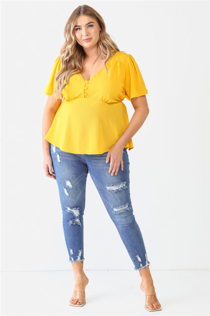 Yellow Plus Tie Detail Flare Top