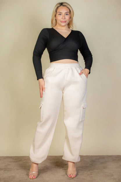 Stone Plus Size Side Pocket Drawstring Waist Sweatpants