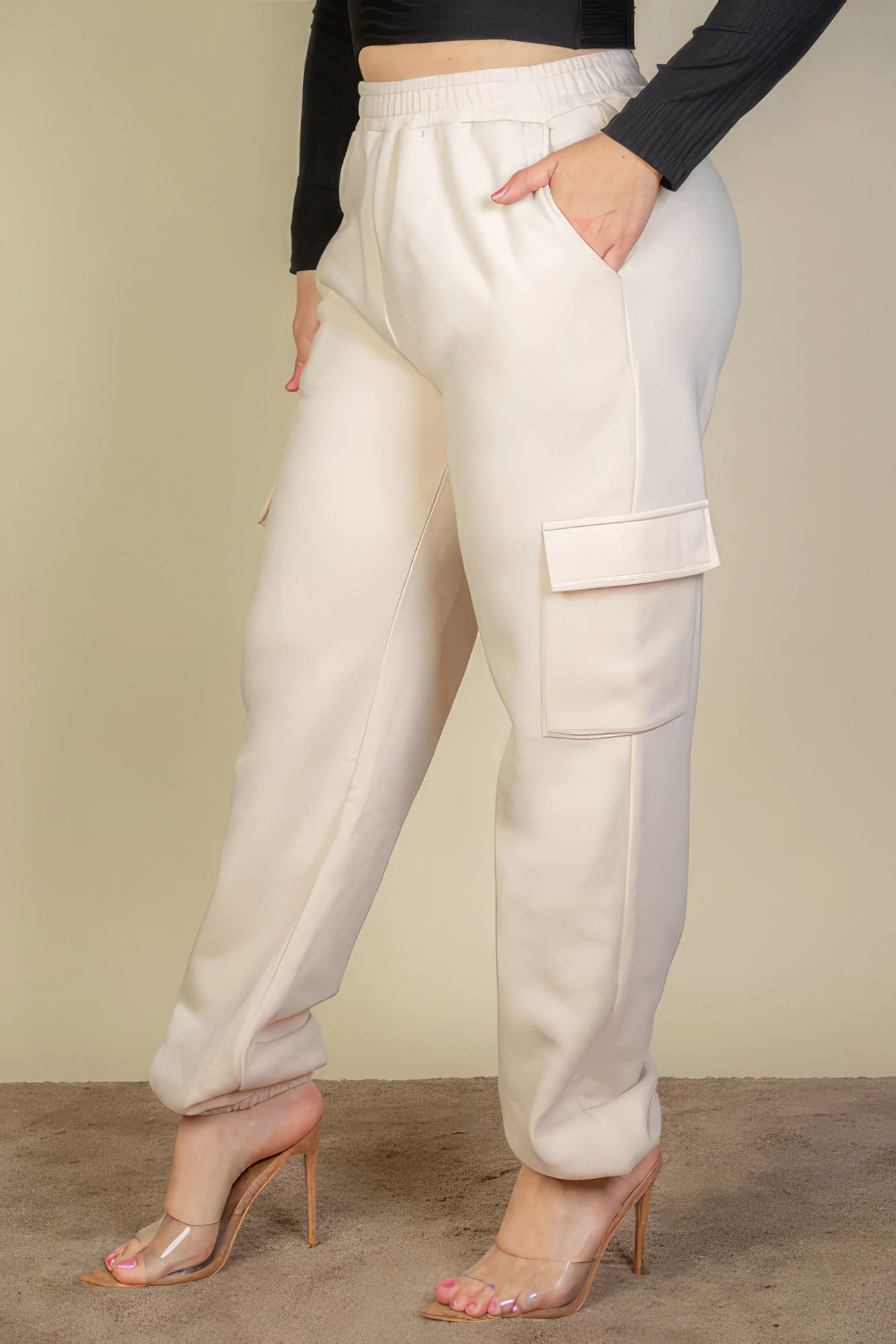 Stone Plus Size Side Pocket Drawstring Waist Sweatpants