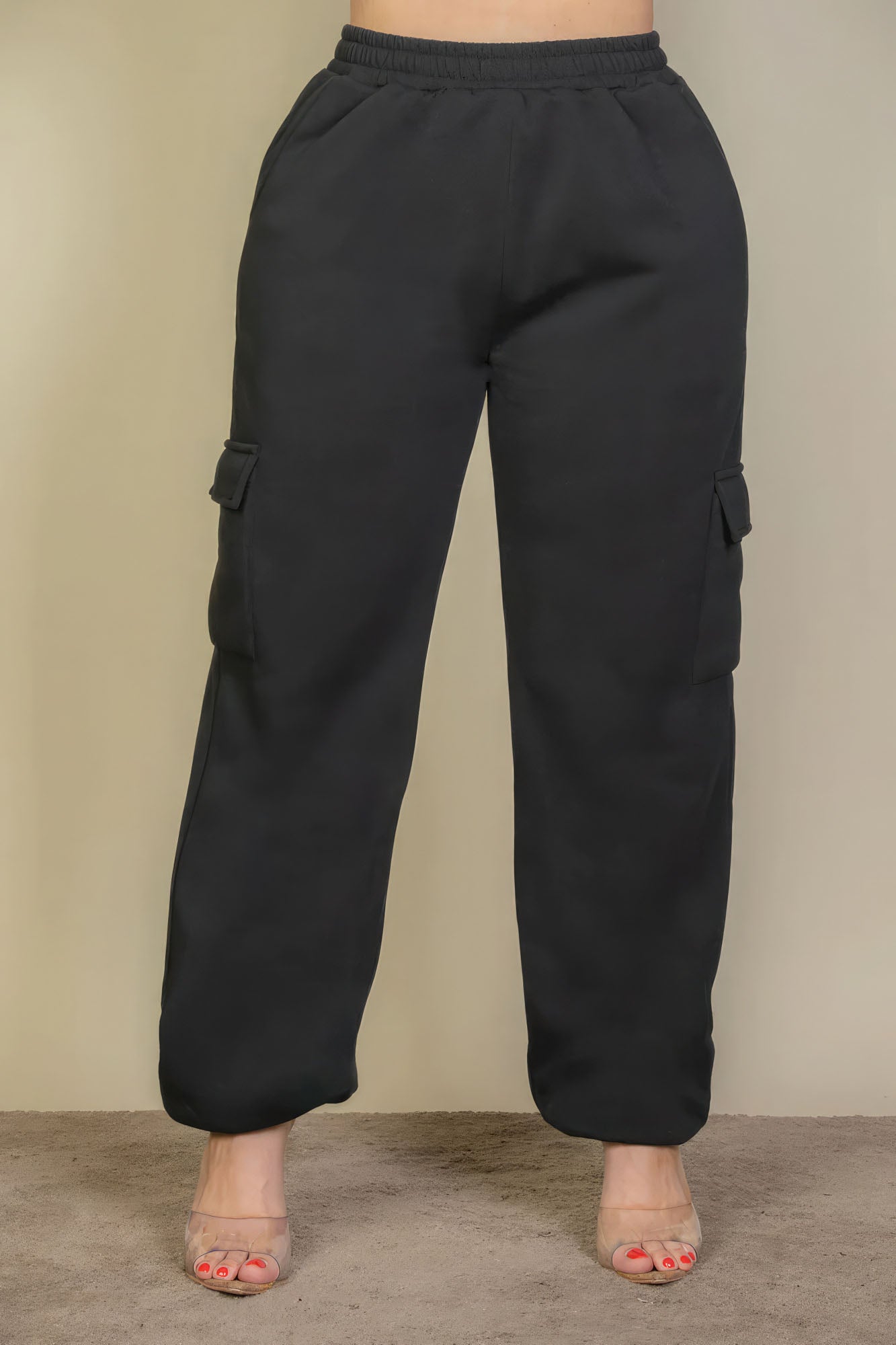 Plus Size Black Side Pocket Drawstring Waist Sweatpants