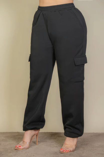 Plus Size Black Side Pocket Drawstring Waist Sweatpants