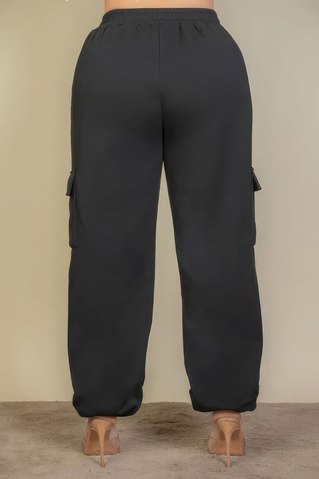 Plus Size Black Side Pocket Drawstring Waist Sweatpants