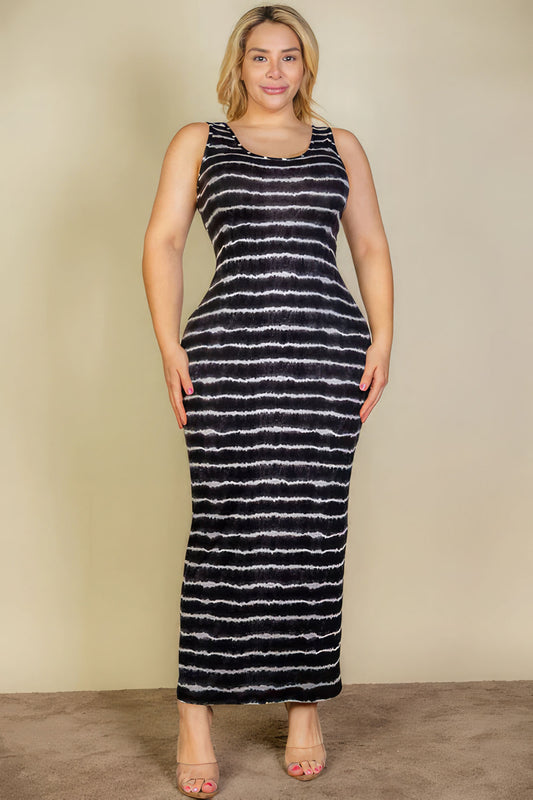 Plus Size Black Tie Dye Printed Tank Bodycon Maxi Dress