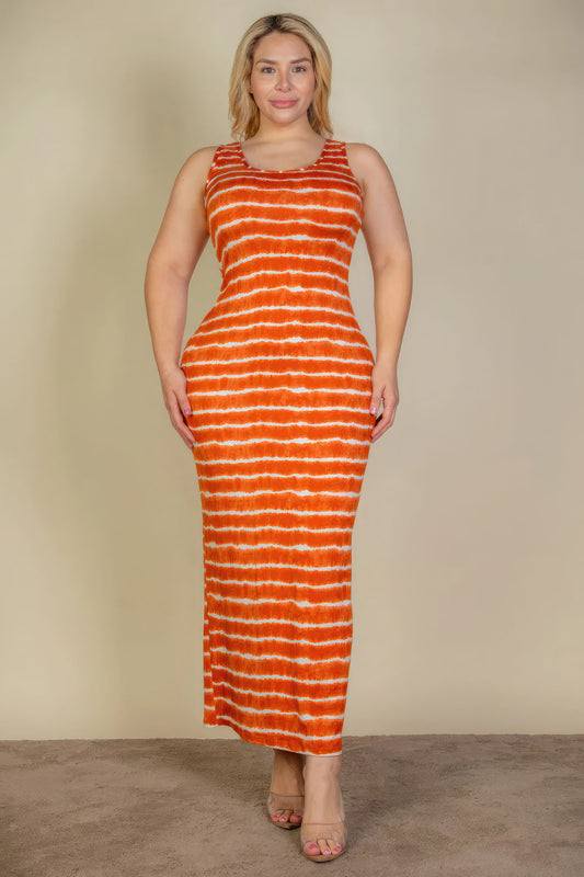 Plus Size Tie Dye Mango Printed Tank Bodycon Maxi Dress