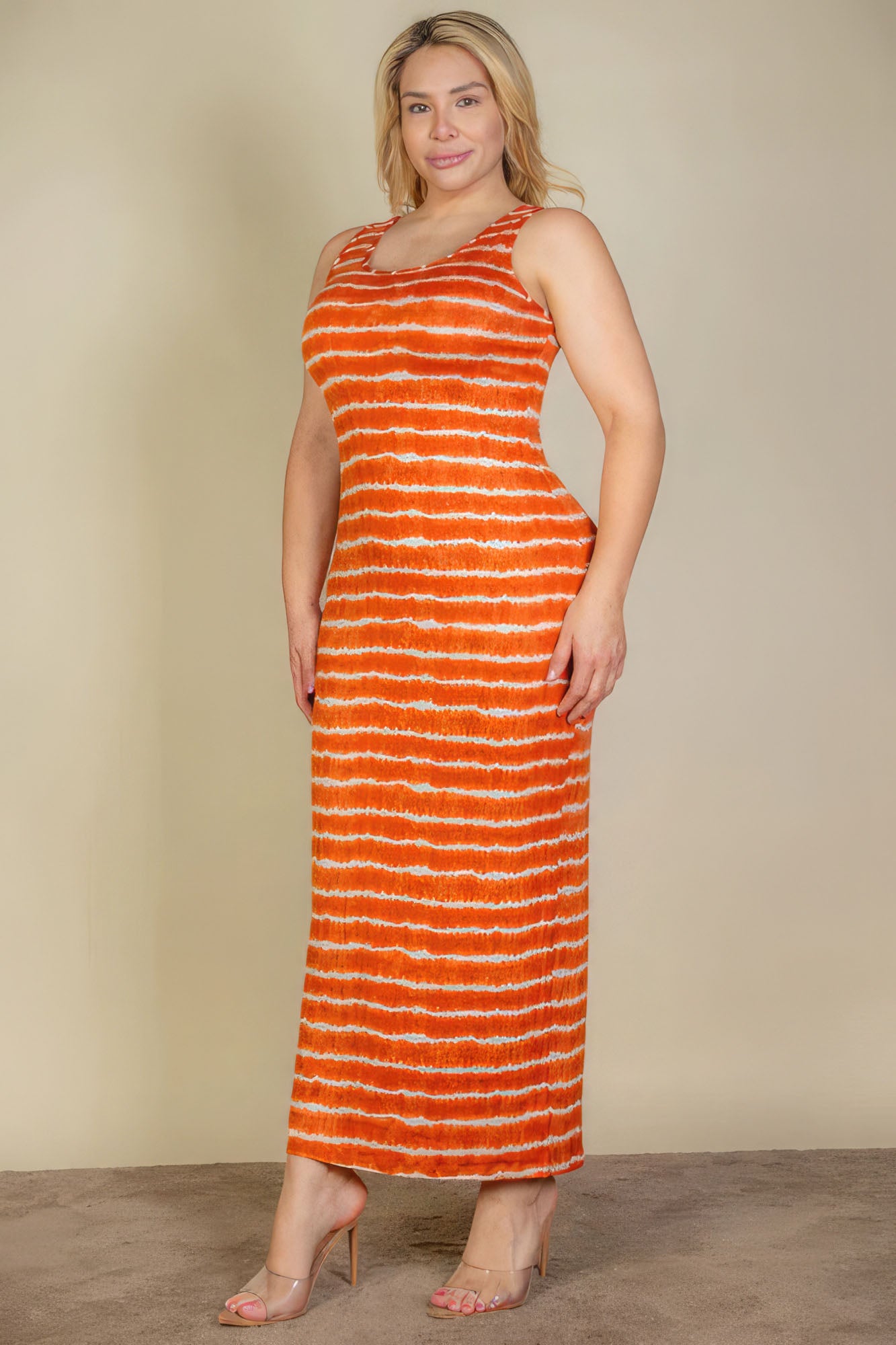 Plus Size Tie Dye Mango Printed Tank Bodycon Maxi Dress