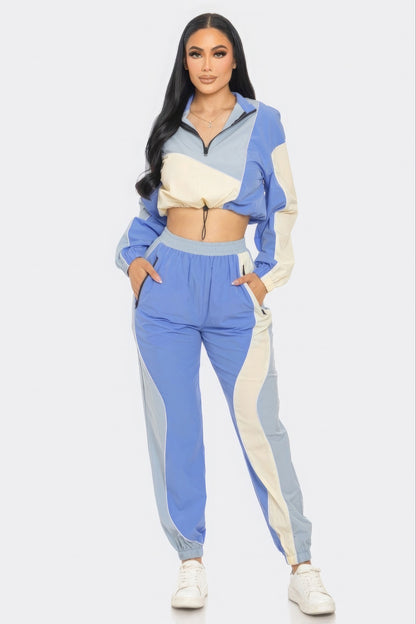 Blue Colorblock Cargo Jogger Set