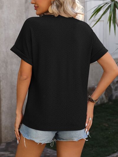 Eyelet Notched Short Sleeve T-Shirt