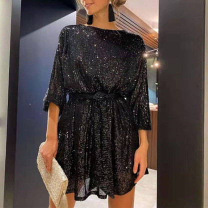 Long Sleeve Glitter Women's Evening Dress