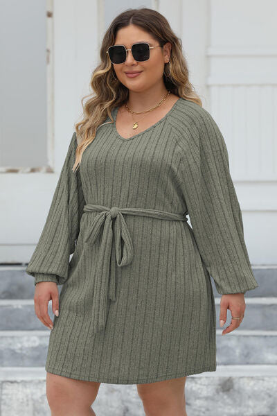 Plus Size Ribbed Tie Front Sweater Dress