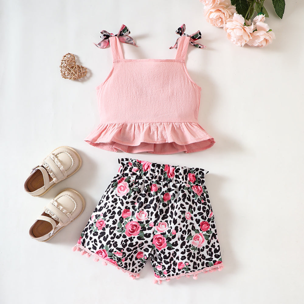 Ruffled Tank and Leopard Floral Girls Shorts Set