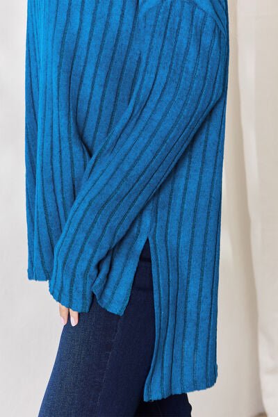 Basic Bae Ribbed Half Button High - Low T-Shirt - Rochelle's House LLC