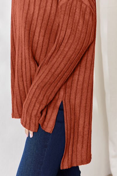 Basic Bae Ribbed Half Button High - Low T-Shirt - Rochelle's House LLC