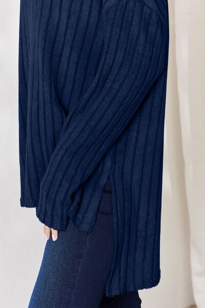 Basic Bae Ribbed Half Button High - Low T-Shirt - Rochelle's House LLC