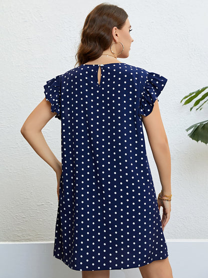 Plus Size Polka Dot Round Neck Dress