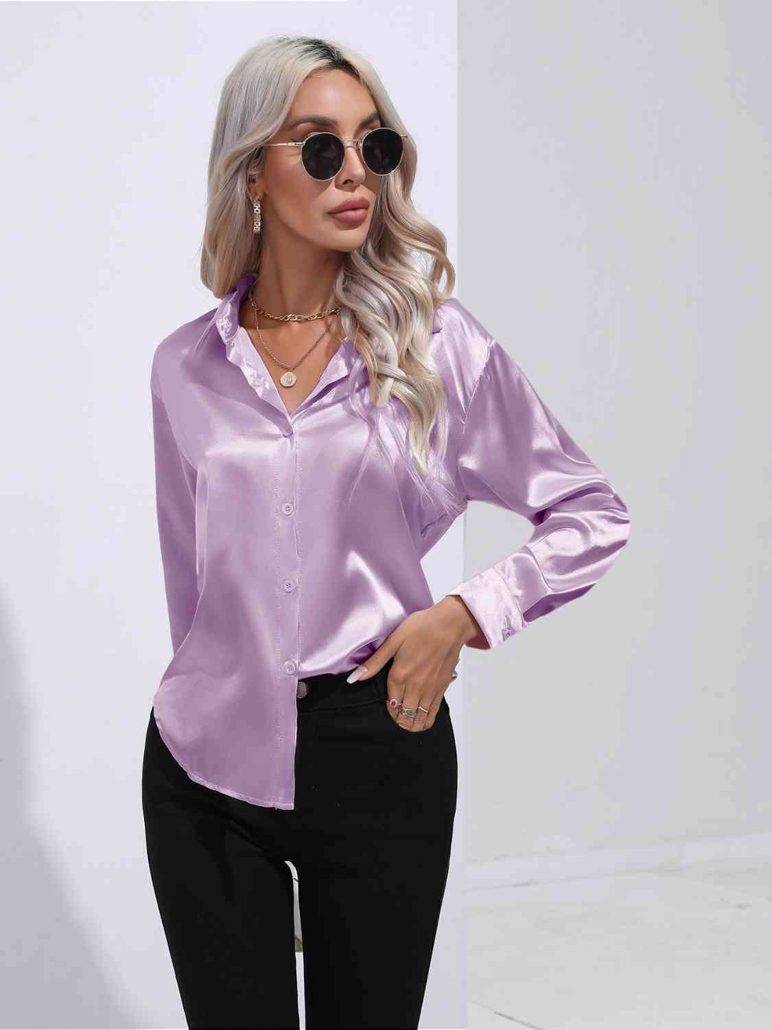 Classy Collared Neck Buttoned Long Sleeve Shirt