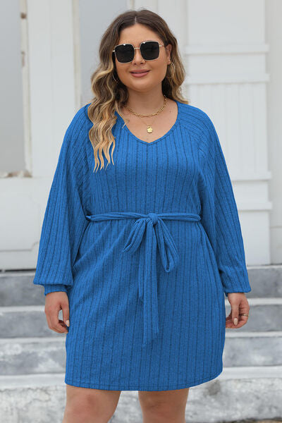 Plus Size Ribbed Tie Front Sweater Dress