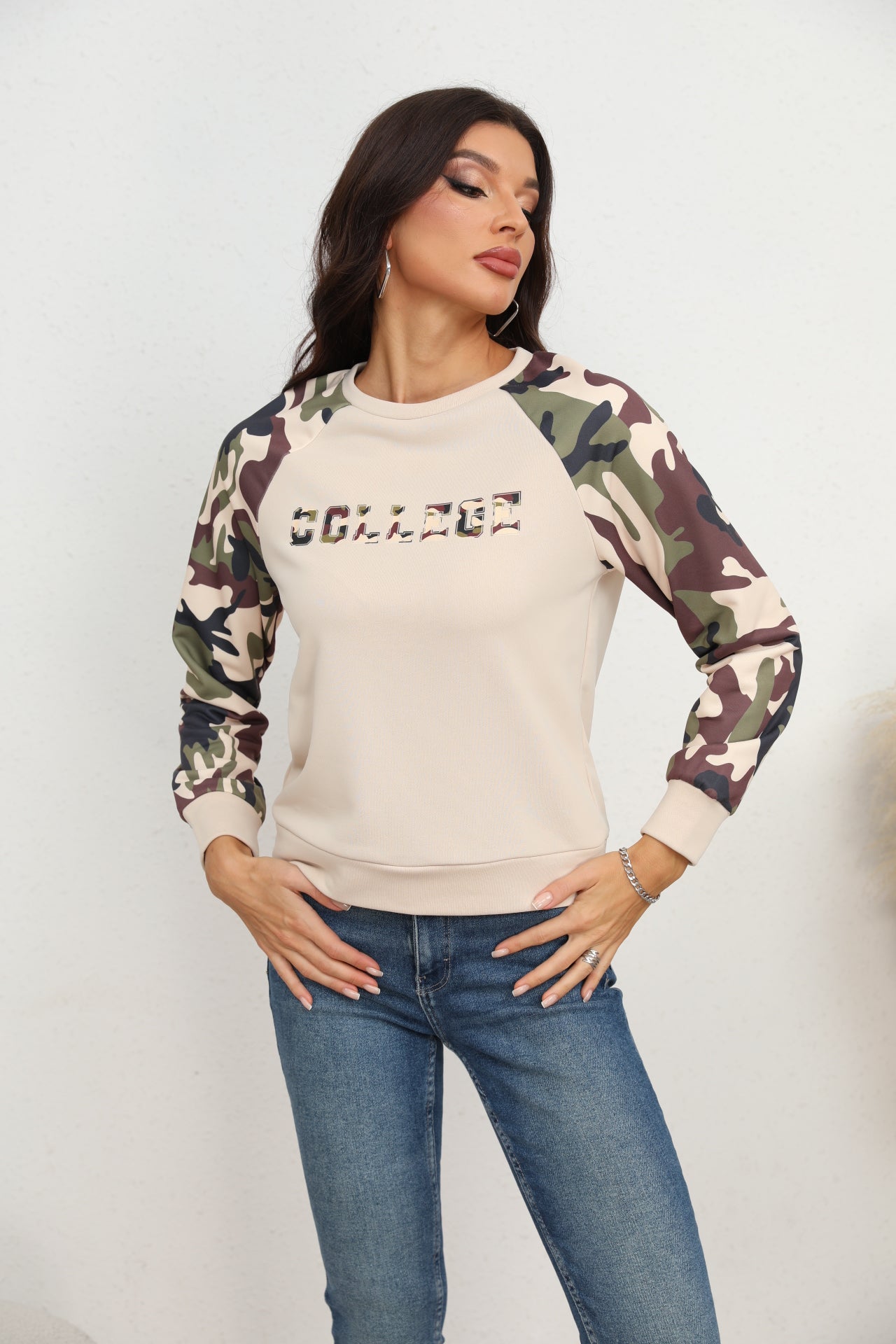 Camouflage Raglan Sleeve Sweatshirt - Rochelle's House LLC