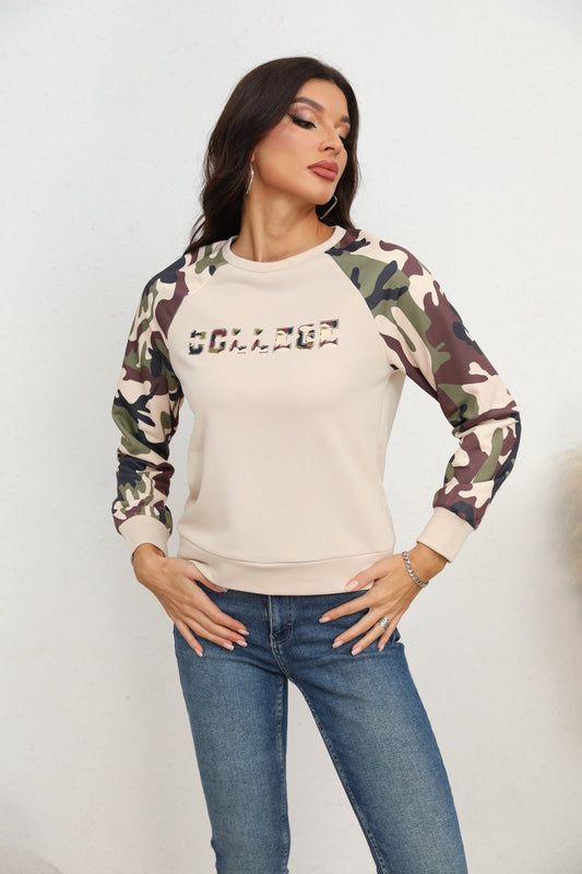 Camouflage Raglan Sleeve Sweatshirt - Rochelle's House LLC