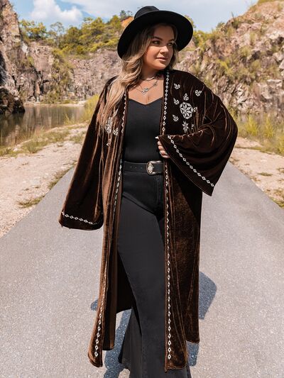 Plus Size Embroidery Open Front Cardigan