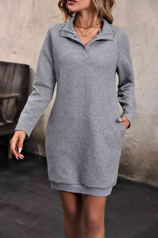 Collared Neck Snap Front Mini Dress - Rochelle's House LLC