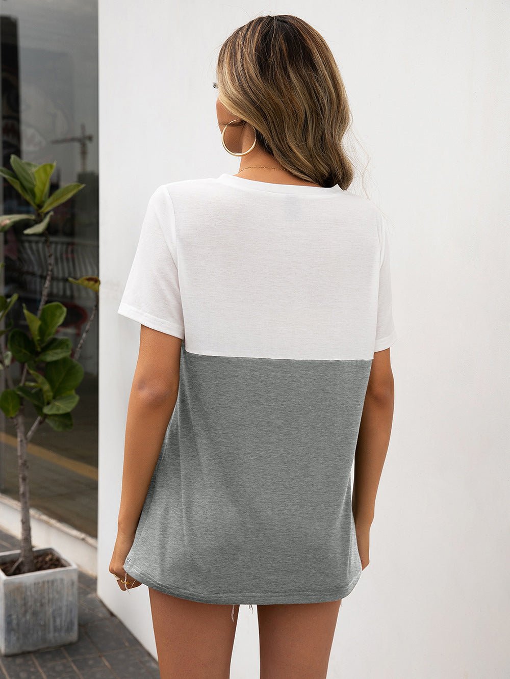 Color Block V - Neck Short Sleeve Tee - Rochelle's House LLC